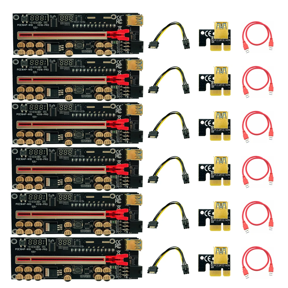 

6 PCS VER018 PCIE Riser Card V018 PCI Express 1X to 16X Extender 4Pin 6Pin Power 0.6M USB 3.0 Cable Riser for Video Card Adapter