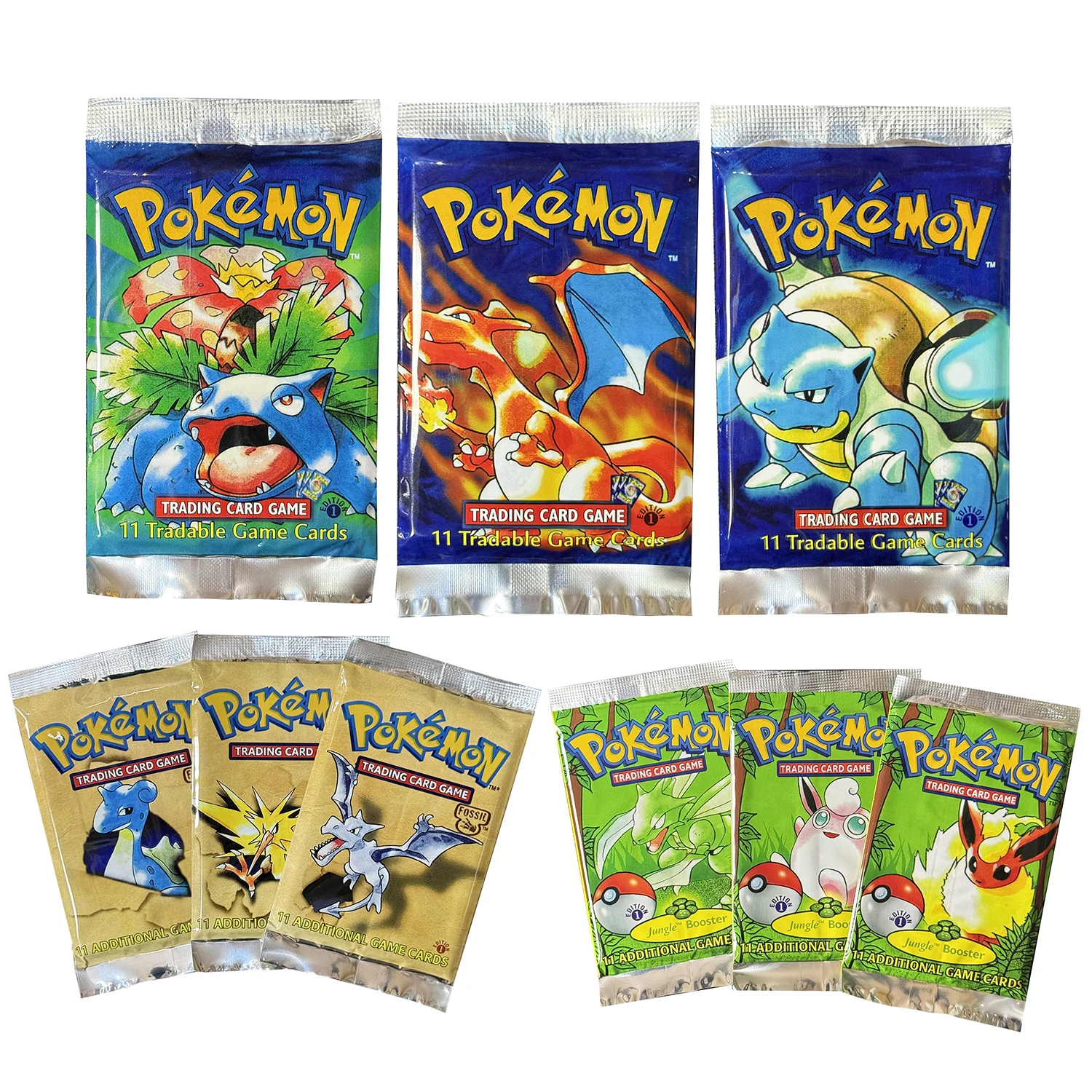 

11 карт/упаковка, бустерные наборы PTCG, прокси-карты, наборы Jungle/Fossil/Base Set, Коллекционные карты для настольной игры с Чаризардом, Бластойзом, Венузавром, PKM