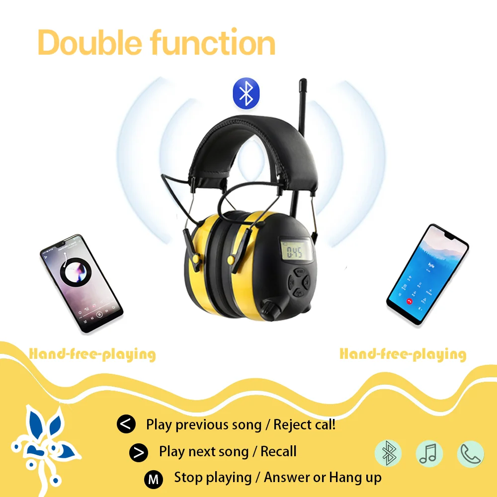 Hearing Protection Bluetooth headphones electronic earmuffs earmuffs Ear Protector AM/FM radio Headphone NRR 30 Lithium Battery