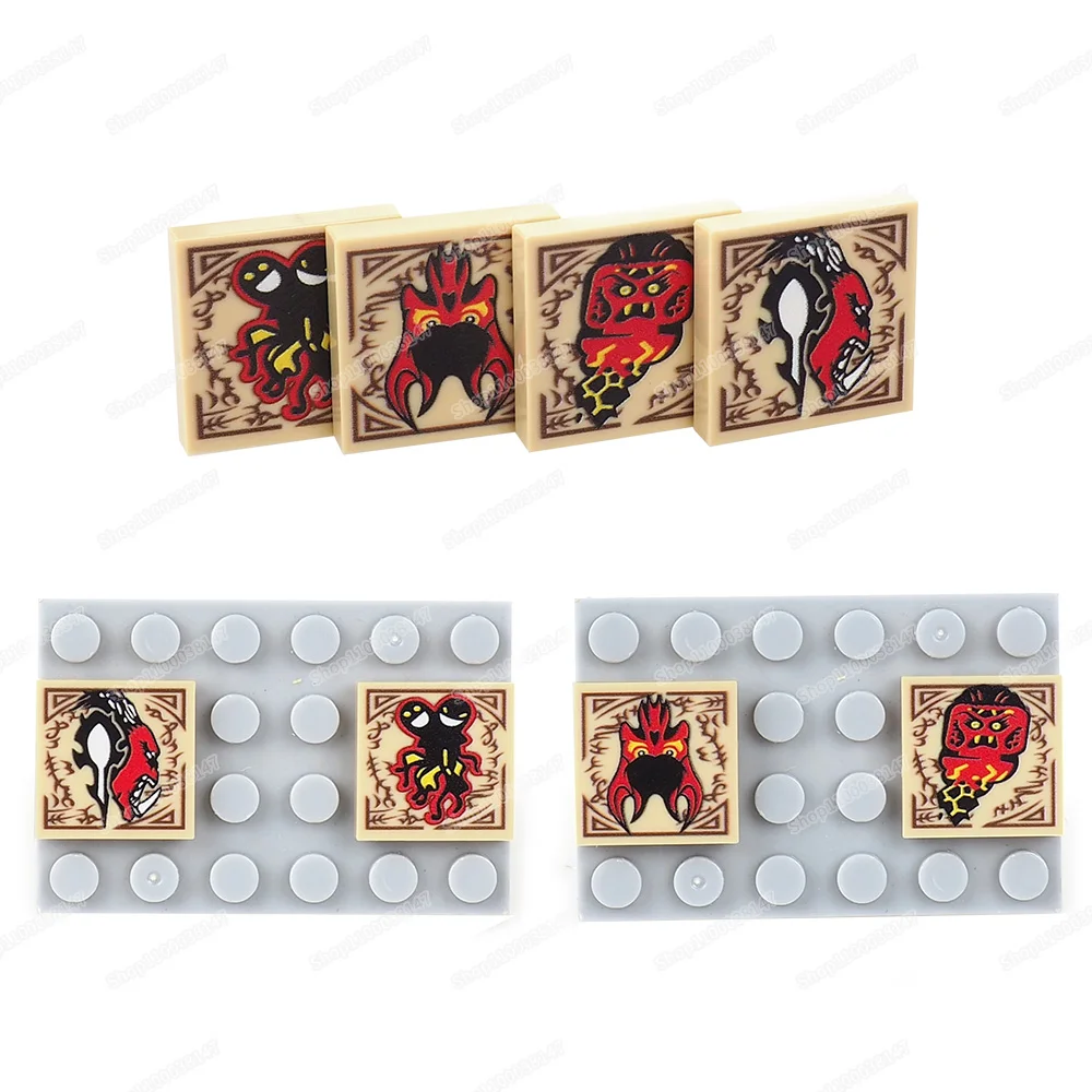 Seal Pattern 3068 Building Block Printed Tiles 2x2 Demon Magic Anger Jealousy Fear Greed Figures Parts Models Children Gift Toys