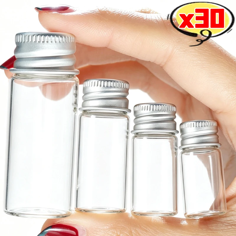 5/7/10/12ml Glass Bottles Sample Vials with Screwed Aluminum Caps Candy Pill Perfume Empty Bottle Jars Party Wedding Decoration