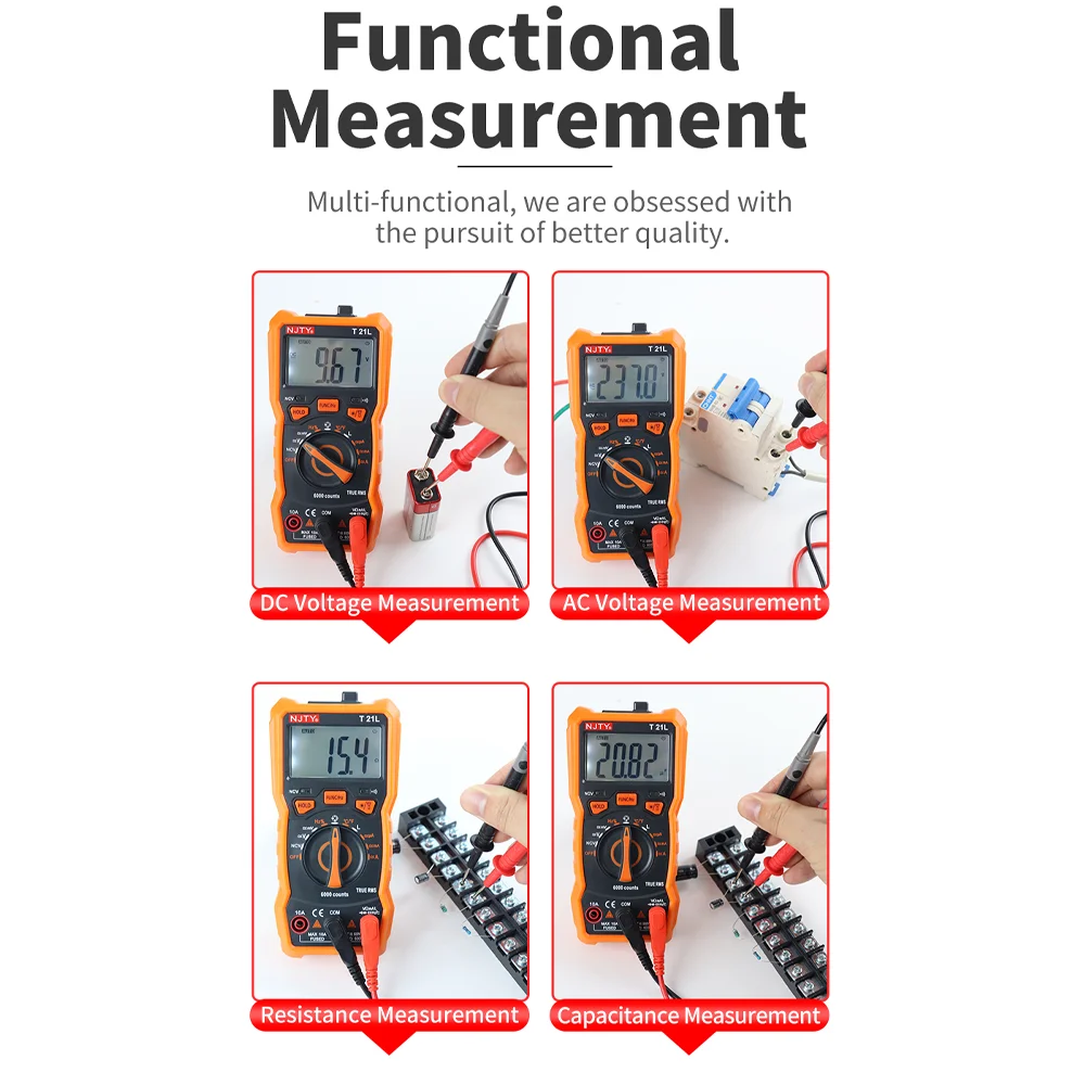 Tyt21l NCV cyfrowy multimetr 6000 liczy automatyczny zakres prądu przemiennego/woltomierz do prądu stałego miernik prądu latarka dużym ekranie,