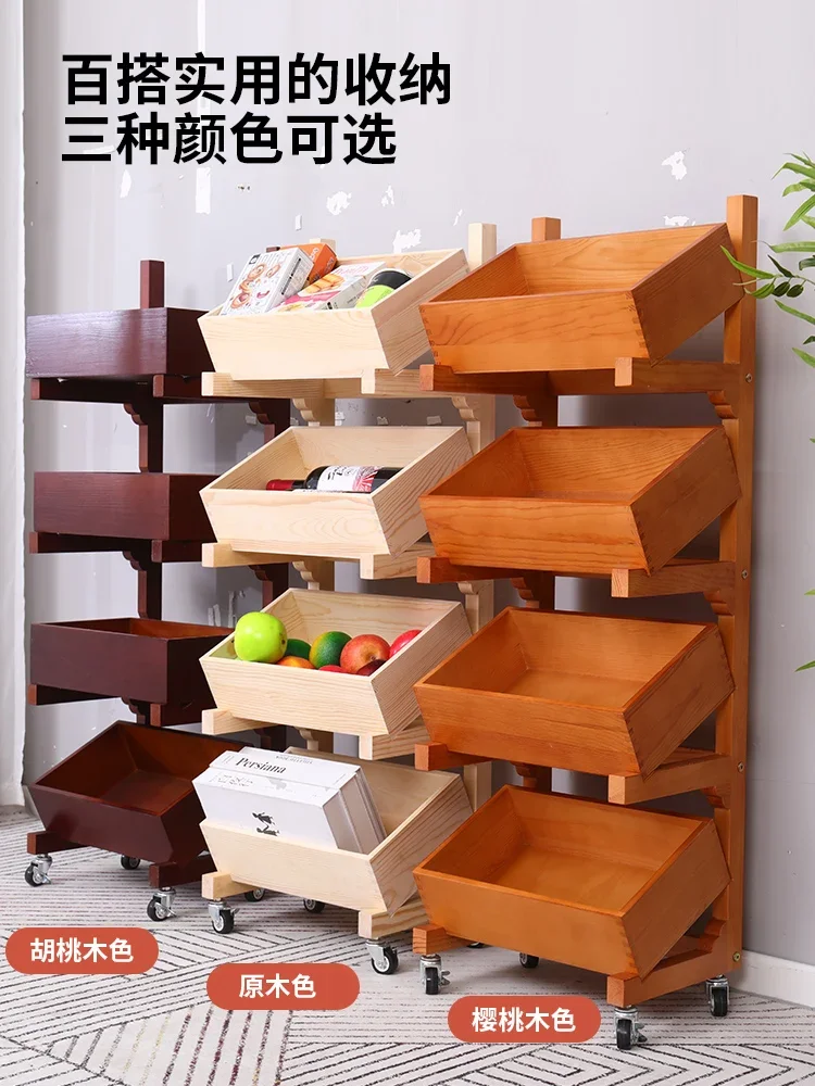Solid wood rack multi-grid storage living room sundries display rack dining room kitchen vegetable wooden display rack snack