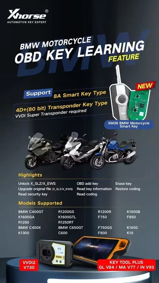 

KEYECU Xhorse XM38 Series XSBMM0GL Motorcycle Smart Flip Remote Key for BMW C400GT R1200GS R1200R K1600B K1600GA K1600GTL F750