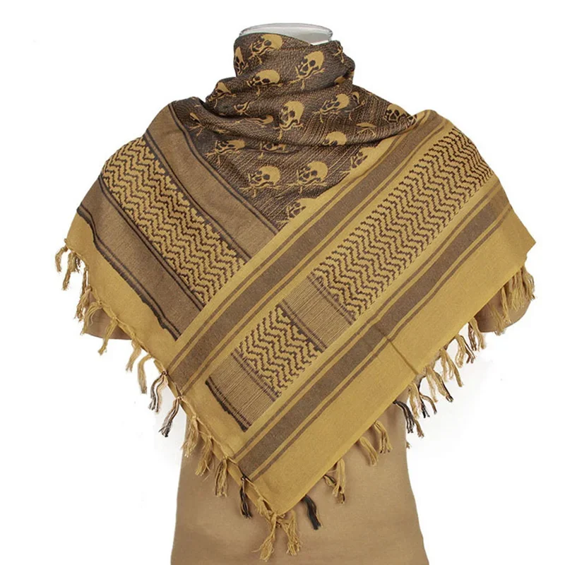 Tactical Arab Shemagh Military Scarf Outdoor Hiking Army Desert Scarves Muslim Hijab for Men Women Windproof Scarf Cotton Skull