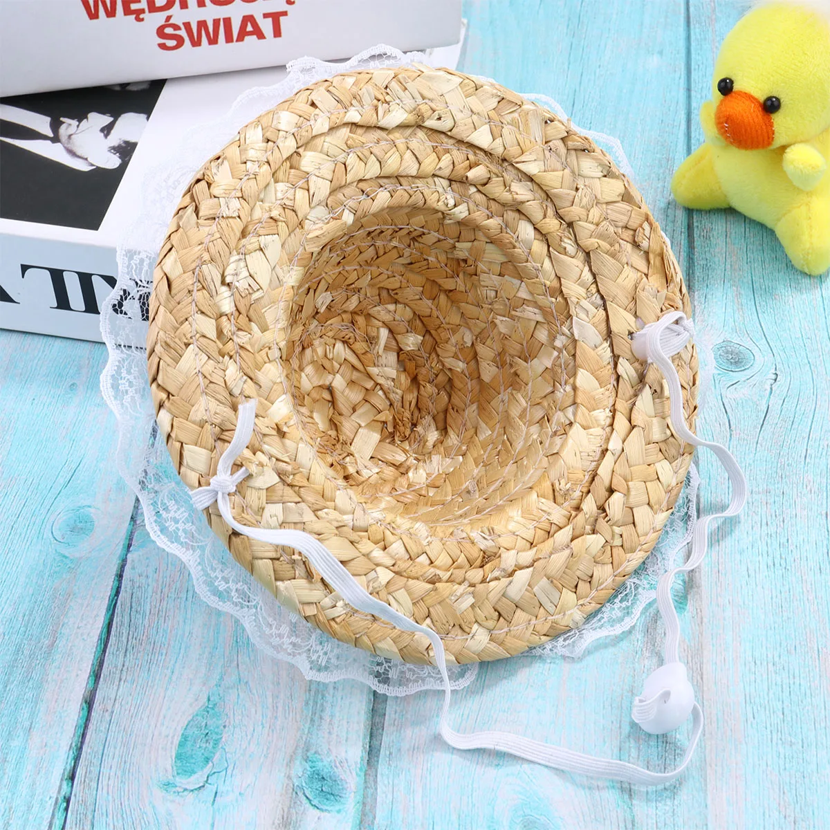

1pc Pet Straw For Cat Straw Hat Cat Dog Cute Woven Design Comfortable Form-Fitting Photo Prop Party Costume White Lace S