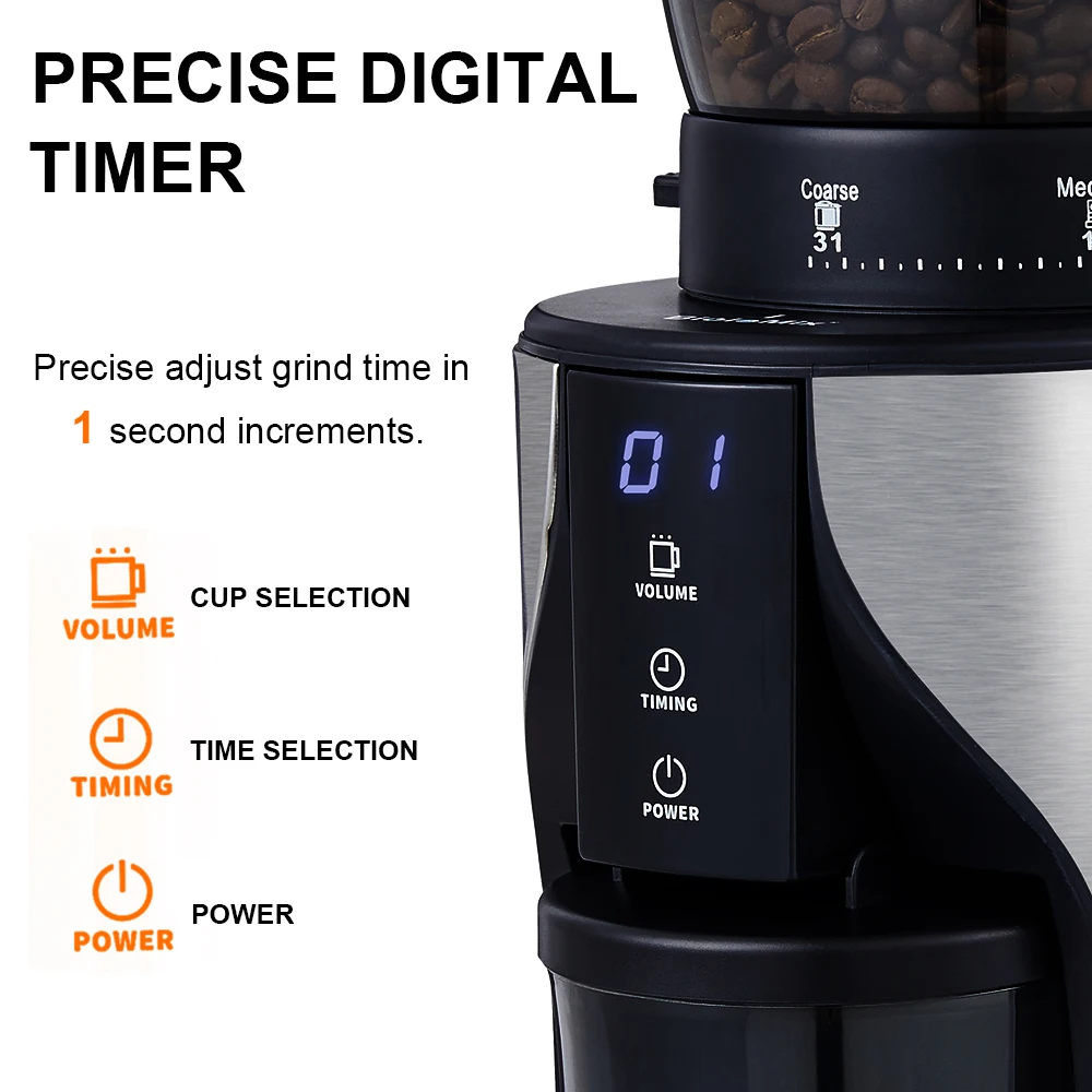 BioloMix Automatic Conical Burr Mill Coffee Grinder, with 31 Grind Settings for Espresso Turkish Coffee Pour Over