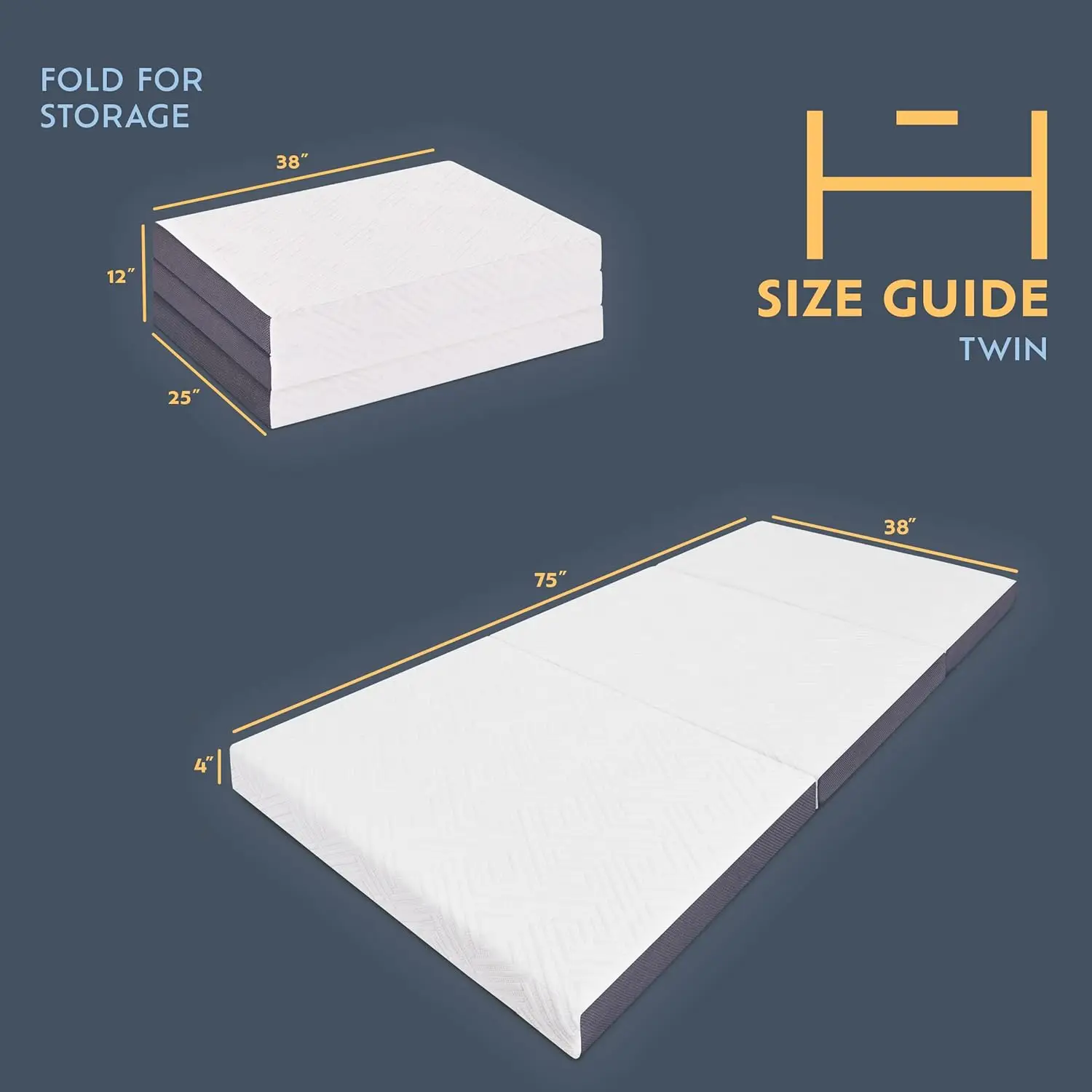 Premium 4” Memory Foam Trifold Mattress | Twin, Portable Space Saver, Medium-Firm, CertiPUR-US Certified | Washable Jacquard Ven