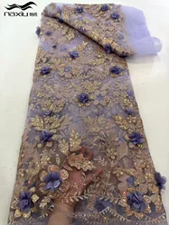 Madison African Glue Sequins Lace Fabric High Quality Embroidery 3d Flower Sequence Beaded Lace Fabric For Bridal Material