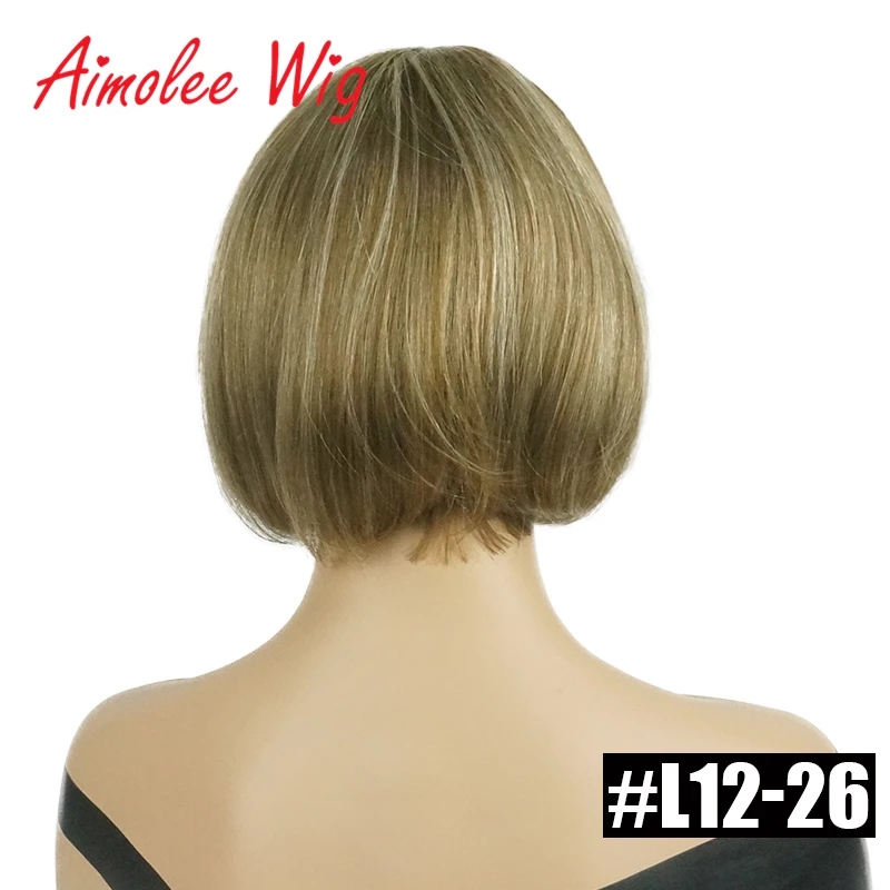 شعر مستعار قصير مستقيم على شكل بوب من إيمولي مع غرة أشقر يسلط الضوء على مزيج الشعر البشري، باروكات صناعية للنساء #2