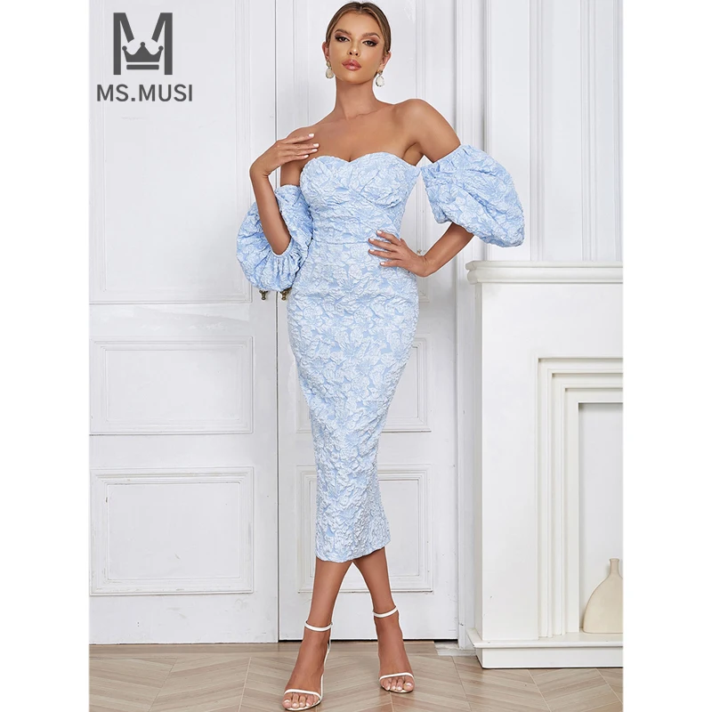 MSMUSI 2024 Nowa moda damska Seksowna sukienka z haftem na ramiączkach z krótkim rękawem Bodycon Party Club Event Midi Dress Vestidos