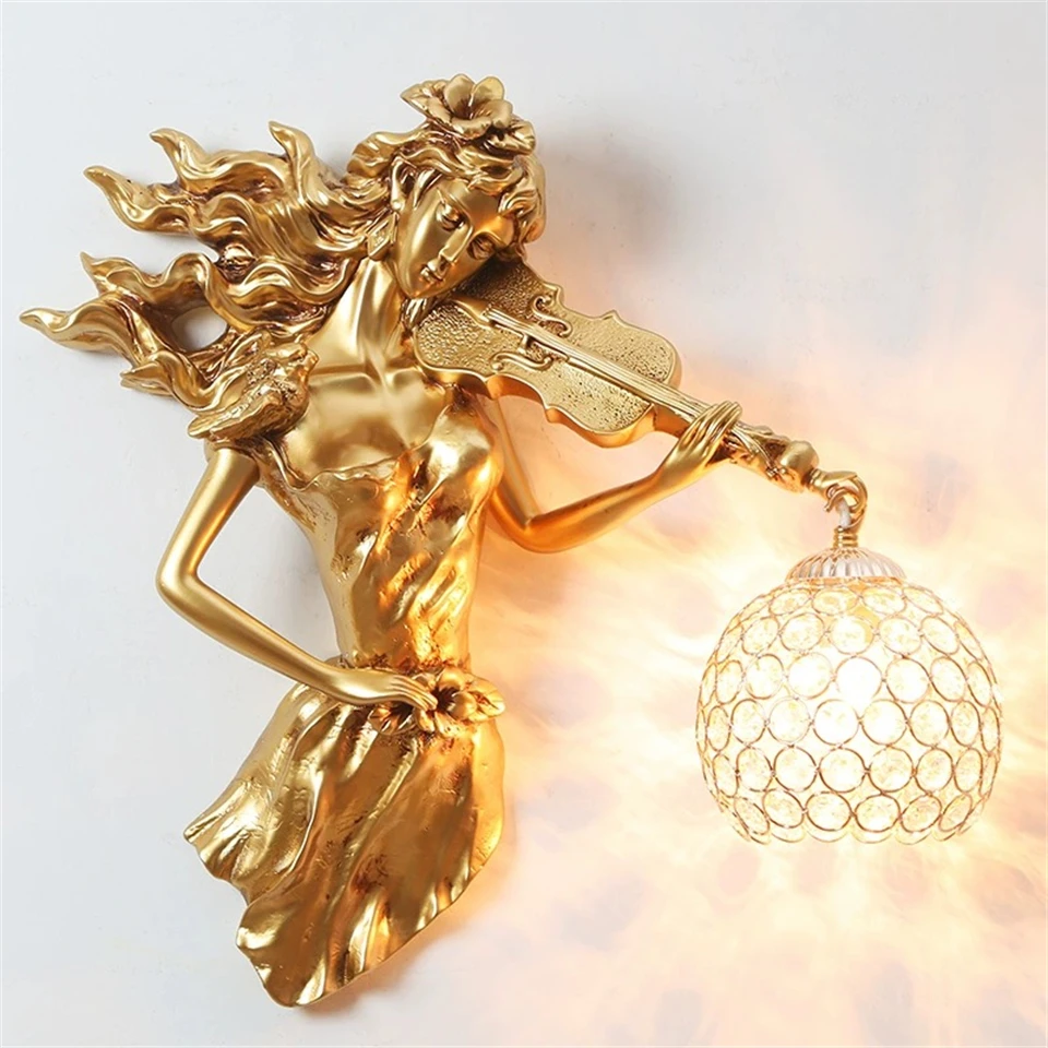 

American Vintage Golden Luster Wall Lamp LED Resin Wall Lights Bedroom Lamp Living Room Corridor Foyer Home Decor Light Fixtures