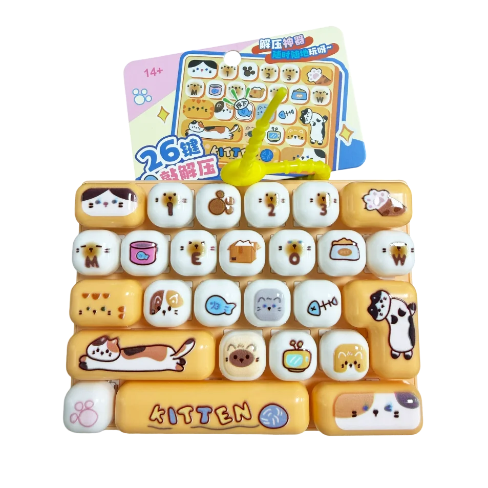 Hot 26Grid Keycap Clicker Anti Stress Fidget Keyboard Keychain Decompression Button Cartoon Hand Relax Party Favor Gift