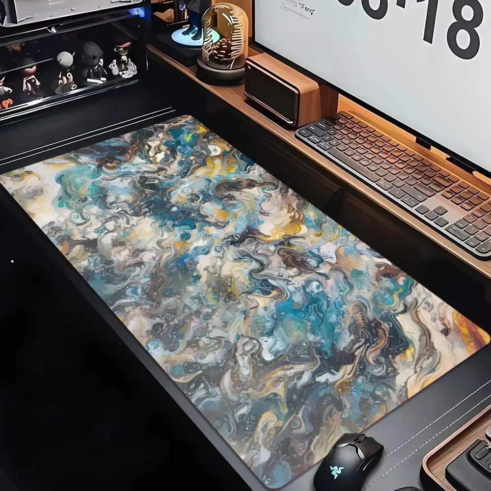 Abstract Marble Swirl Paint Art XXL Desk Pad Non-Slip Rubber Gaming Mouse Mat Keyboard Mausepad Desktop Computer Accessories
