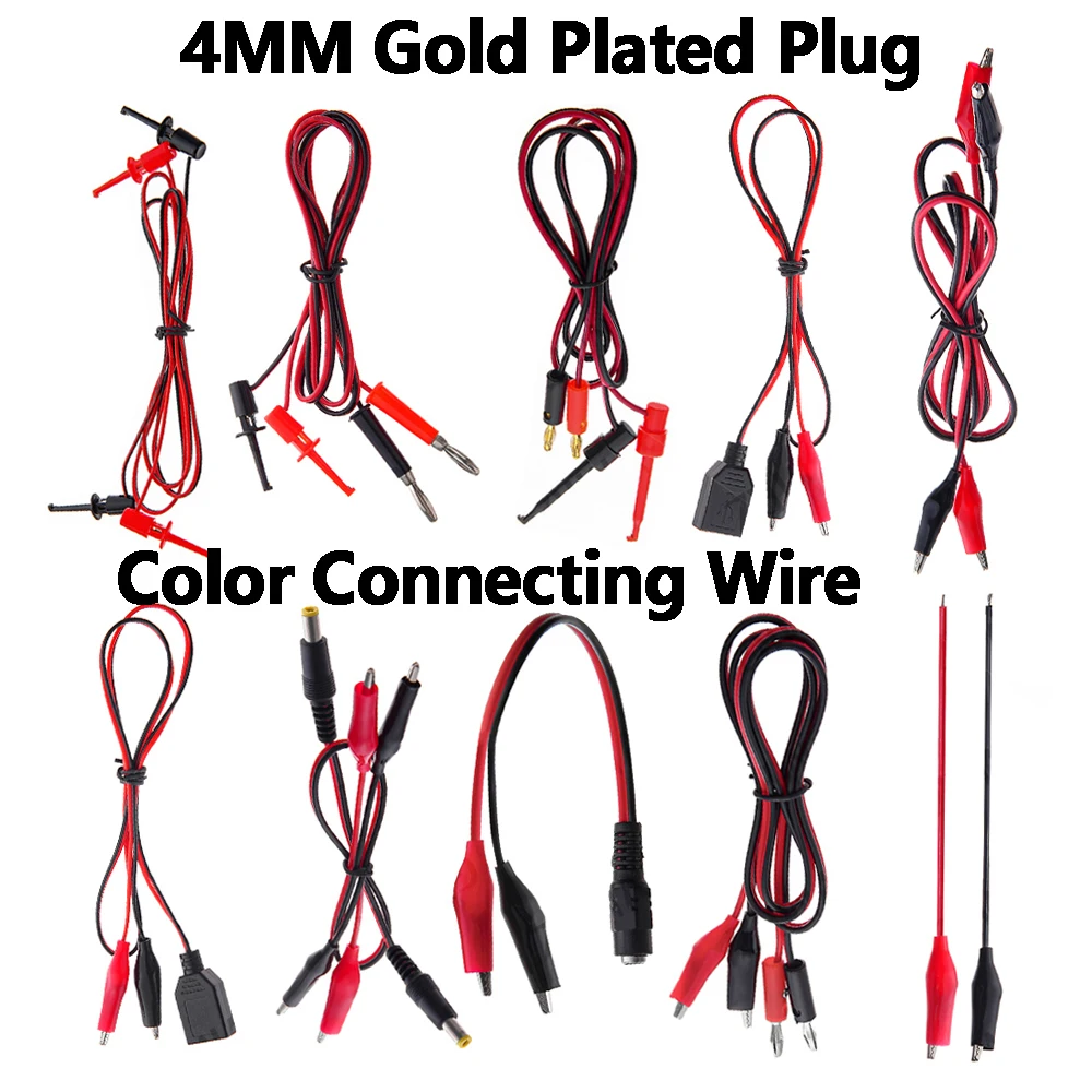 1PCS  Hook Color Connecting Wire 4MM 4MM Gold Plated Plug Double Headed Crocodile Test Clip Turn Alligator Clip Wire Power Test