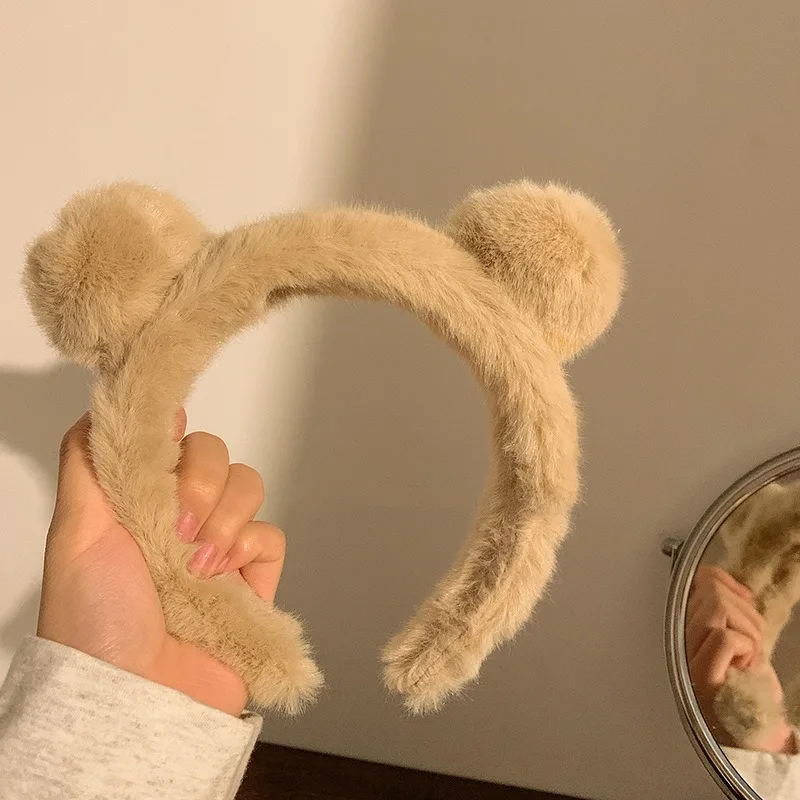 Plush Headband Cute Bear Ear Hariy Headhoop Women Spa Face Wash Anti -sliding Hair Holder Girls Cartoon Head Hoop Hairband Hoops