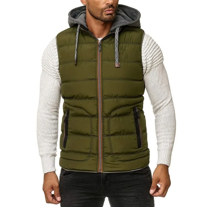 Autumn And Winter New Men\'s Fashion Solid Color Hooded Cotton Vest