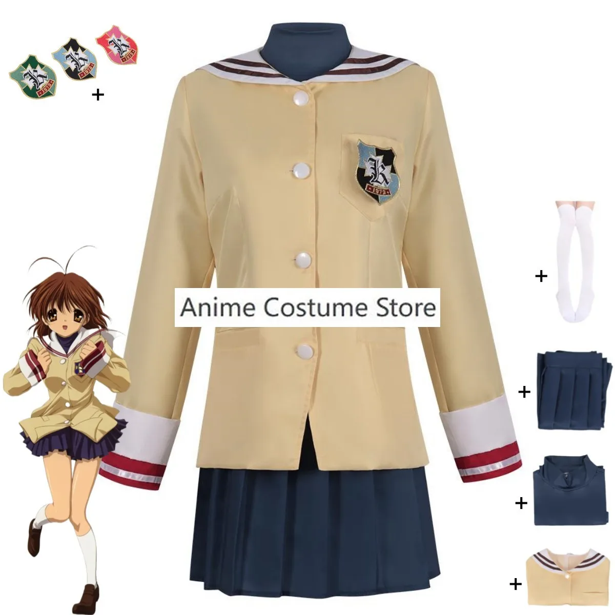 Game Clannad Furukawa Nagisa Cosplay Costume High School Campus Uniform Skirt Coat Adult Woman Kawaii Campus Sailor Suit