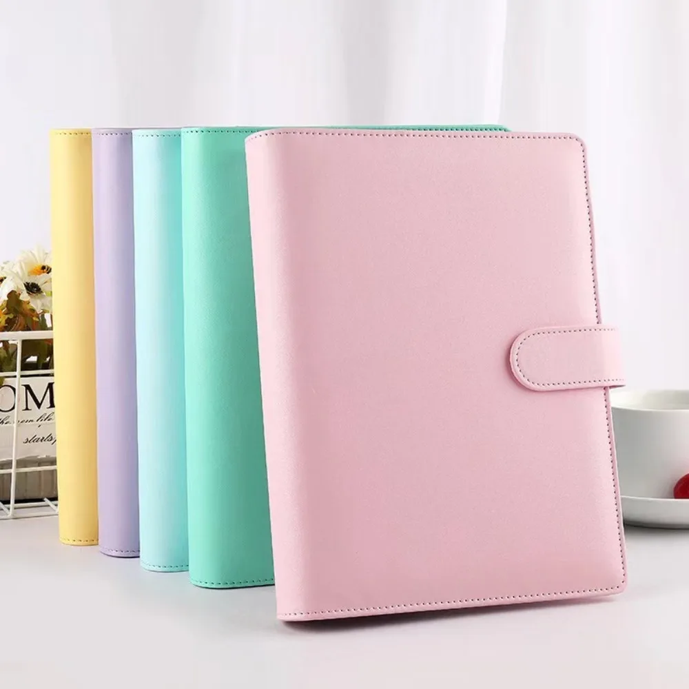 PU Leather A5/A6 Binder Notebook Cover Macaroon Color 6 Ring Binder Loose Leaf Notebook Cover with Card Slots with Pen Loop