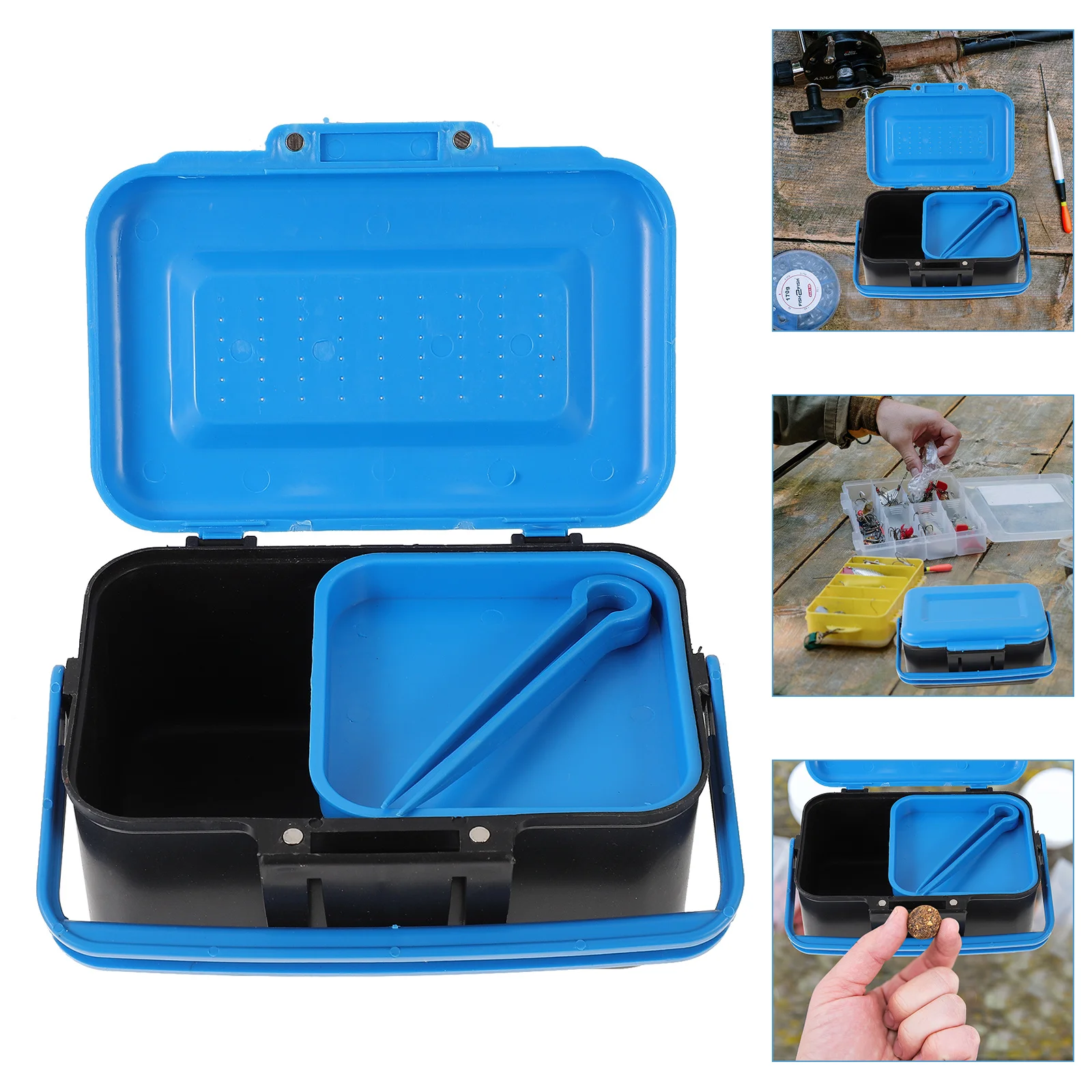 2 pçs caixa de isca de pesca resistente portátil organizador de equipamento com design de ventilação de ar para armazenamento de minhoca multi-função iscas caixa