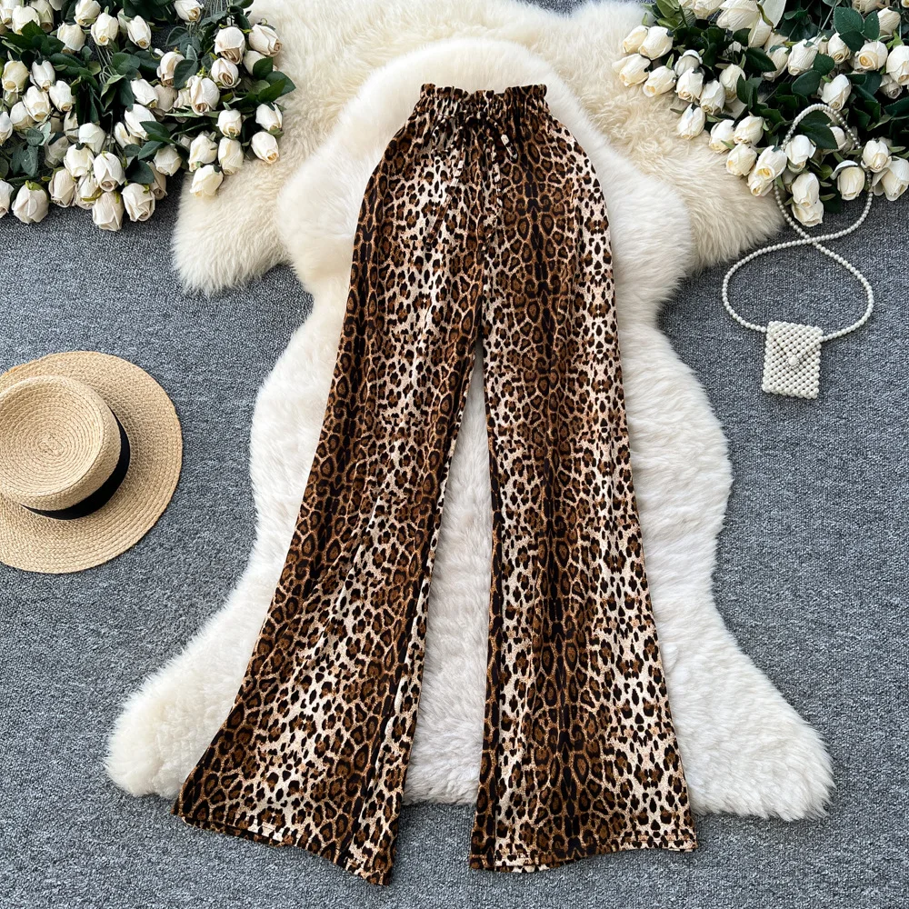

Wide Leg Pant Women Leopard Print Long Pants High Waist Straight Trousers Y2k Streetwear Elegant Work Casual Autumn Winter