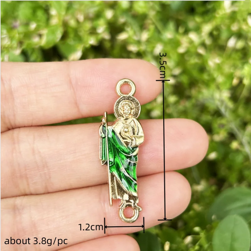 10PCS Green Saint Jude Bracelet Connectors Catholic Rosary San Judas Tadeo Accessories for Women DIY Jewelry Making Supplies