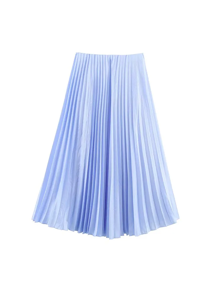 

2025 Women Summer MIDI Pleated Skirts Fashion Solid Elastic waist Loose Female Elegant Street Skirt Clothing