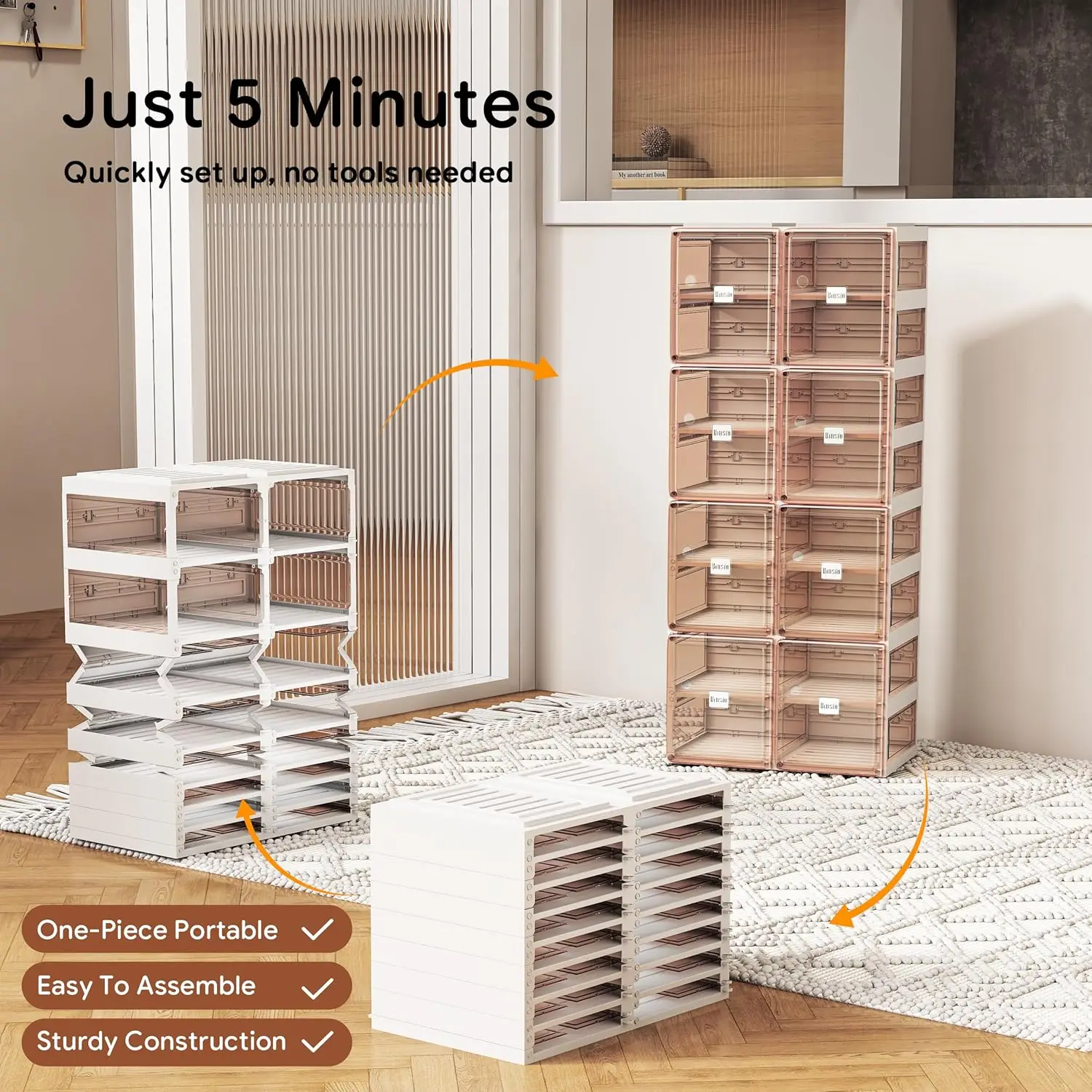 Organizer, Storage Rack for Closet, Cabinet for Entryway, Plastic, Foldable Box, Fast Assembly Shelf, O