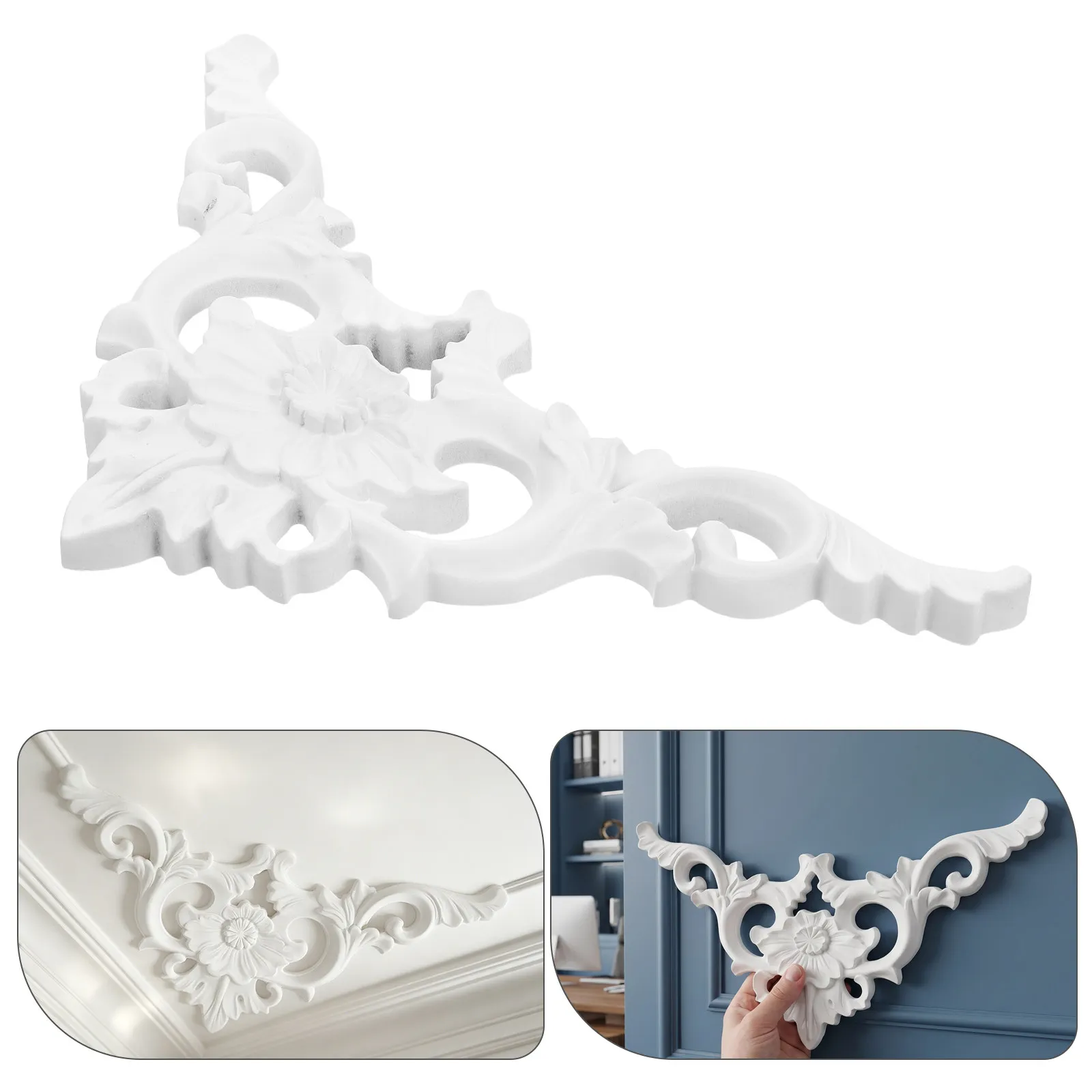 4Pcs Rococo Corner Applique Faux Plaster Decorative Ceiling Floral Ornament Molding Classic European Furniture Onlay Wall