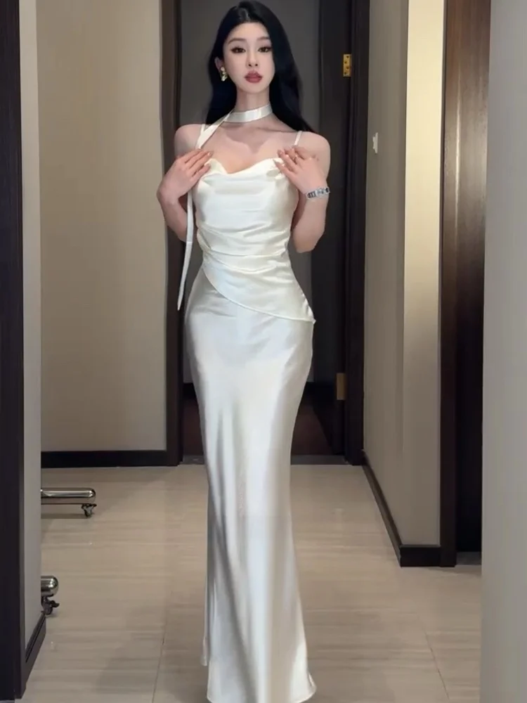 Vestido de cumpleaños de satén de seda Dr Strapl para mujer Verano Ele Sexy Rich Girl Par Dr French Sle Asimétrico...