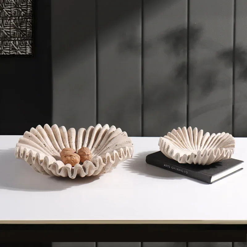 Modern natural marble lotus leaf shaped tray creative home art cave stone wave wrinkled fruit tray ornaments