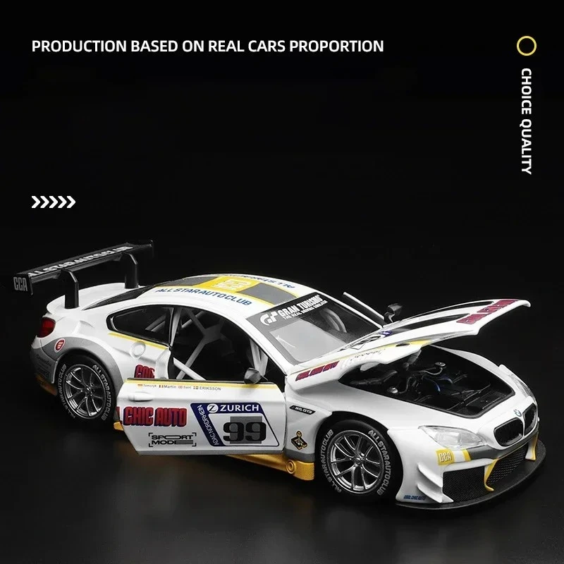 1:24 bmw m6 gt3 m4 bmw csl z4 liga fundida modelo de carro de brinquedo som e luz puxar para trás brinquedo das crianças colecionáveis presente aniversário
