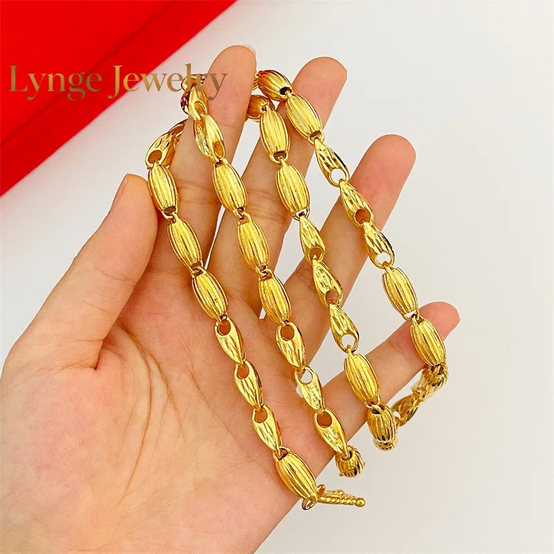 Lynge Jewelry Jin Yicheng jewelry 24K real gold necklace wheat olive 9999 men and women necklace accessories gold chain