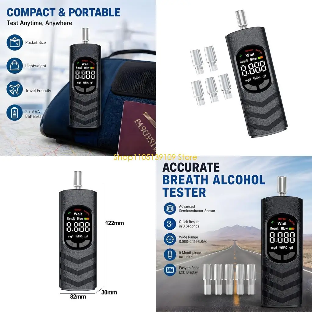 P5ED Breath Tester with Clear Screen & 5 Mouthpieces Set for Drinking Checks
