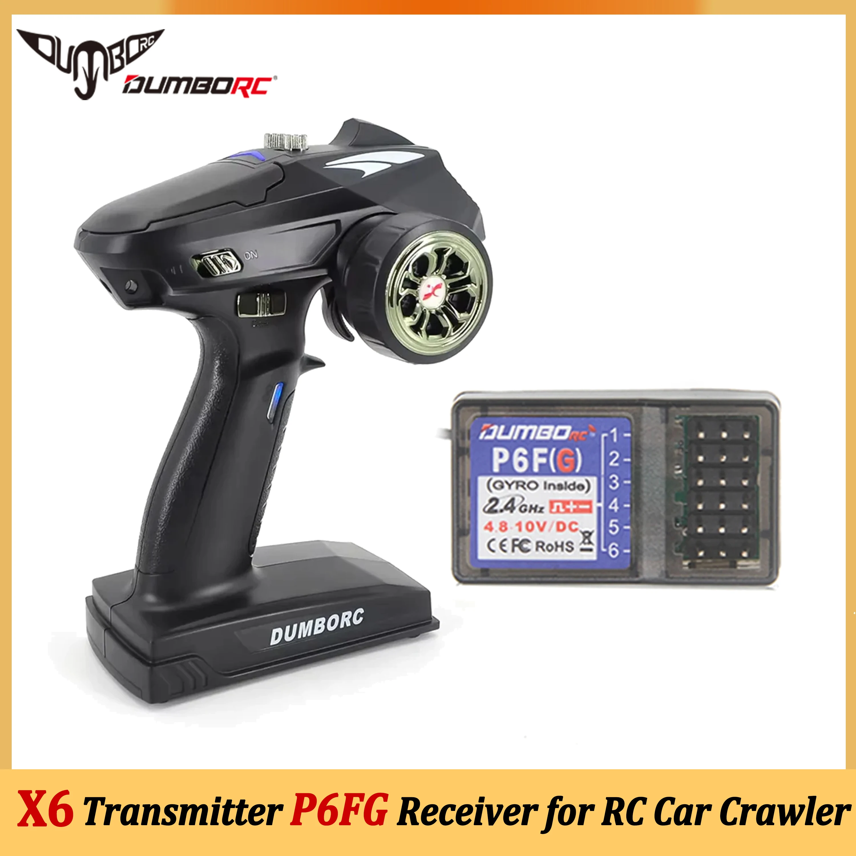 

DUMBORC 2.4G X6 6-канальный передатчик с гироскопическим приемником P6FG, дистанционное управление для радиоуправляемого автомобиля, лодки, танка, модели автомобиля, осевые детали SCX10 D90
