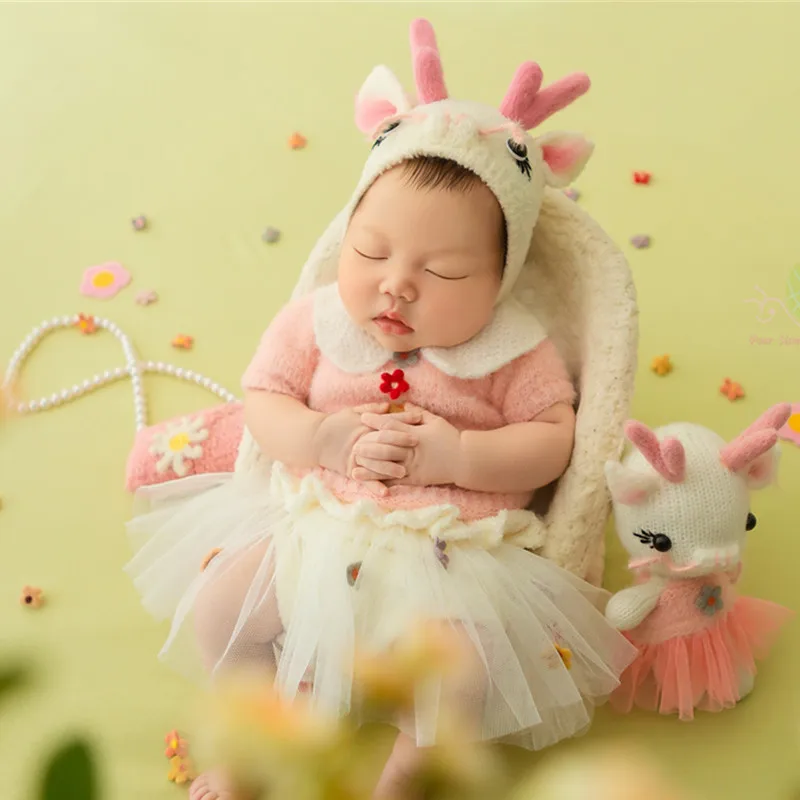 ❤️CYMMHCM pakaian fotografi bayi, topi Naga + pakaian + boneka 3 potong/set, aksesori alat peraga foto bayi, pakaian tembak Studio