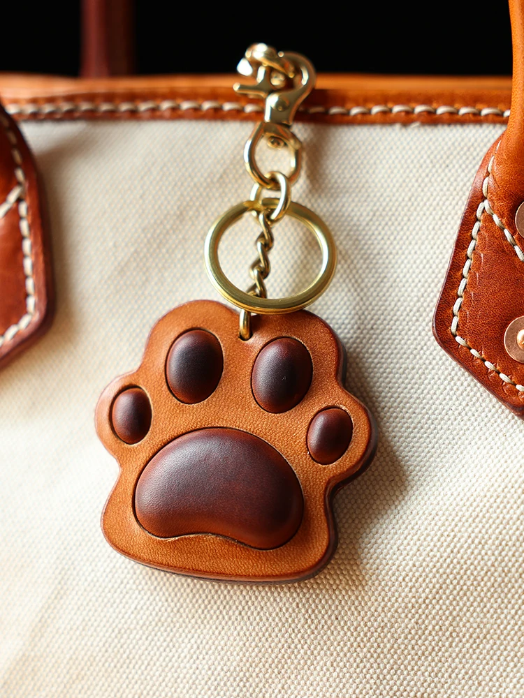 Creative cat's claw keychain, genuine leather vintage handmade bag, cute pendant, top layer cowhide pendant,decoration beautiful