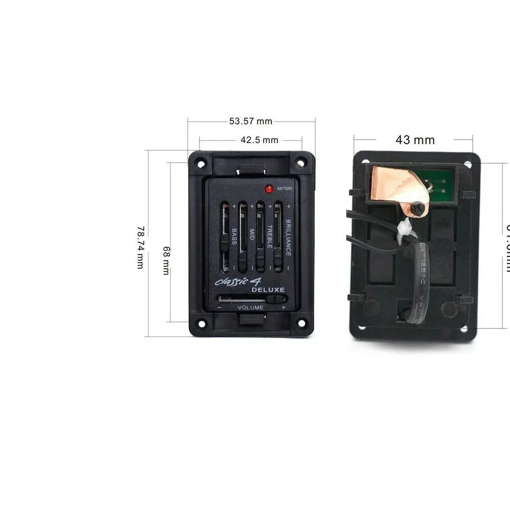 1 SET NEW Acoustic Guitar Pickup Classic 4 Deluxe Preamplifier 4-Bands EQ Piezo Preamp Black Guitars Set Parts