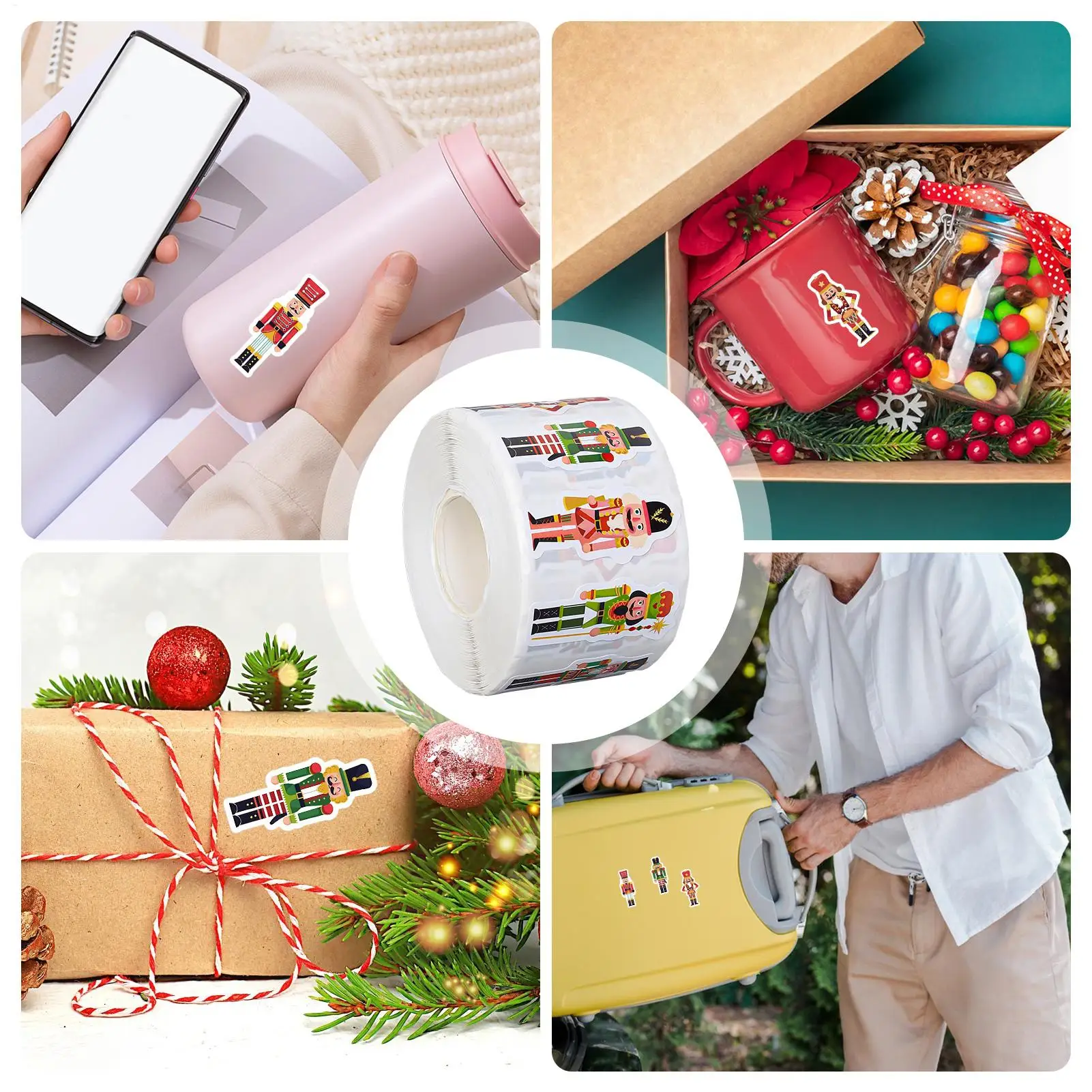 Christmas Nutcracker Stickers 500-Piece Self-Adhesive 8 Designs Decoration Small Christmas Stickers for Car Computer School