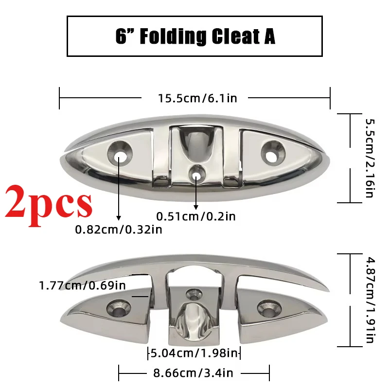 4.5/5/6/8 inch Marine Mooring Opvouwbare Cleat 316 Roestvrij Staal Hoge Spiegel Gepolijst Glanzende Boot dek Opvouwbare Cleats Onderdelen