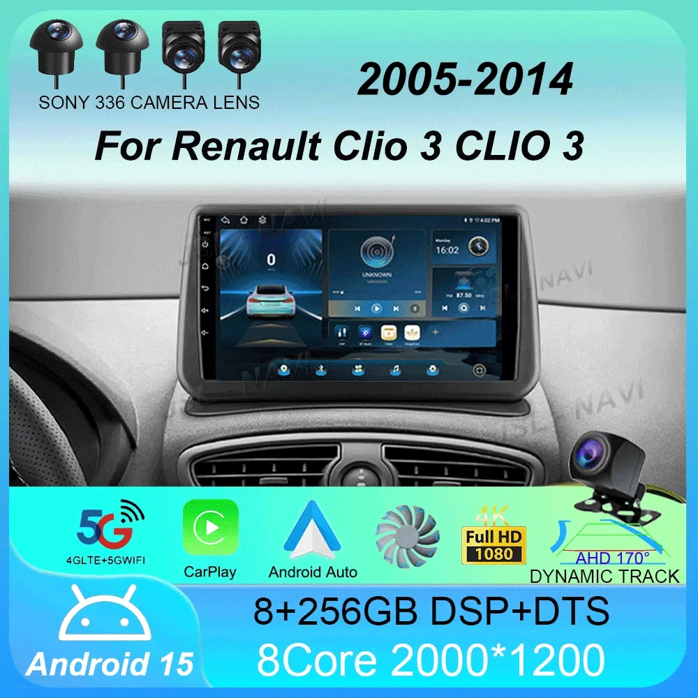 

Car Radio Android 15 CarplayFor Renault Clio 3 CLIO 3 2005 2006 2007 - 2014 Navigation GPS Multimedia Player WiFi+4G stereo BT