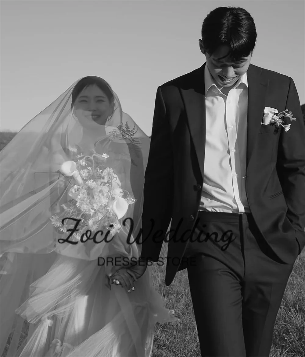 Zoci Princess Sweetheart Korea Wedding Dresses Customized Pleat Tiered Tulle Bride Photos Shoot Dress Floor Length Bridal Gown image 3