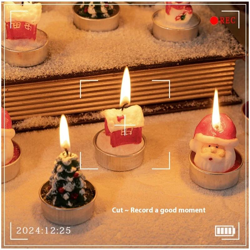 anime Christmas decorations toys scene arrangement, holiday dressing supplies, candles, elderly people snowmen trees creative