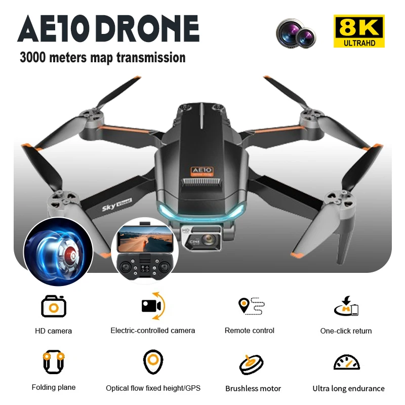 Mini AE10 Drones 8K GPS 90° Adjustable Camera Brushless Motor Folding MINI Drone With VR Aerial Photography Quadcopter RC Dron