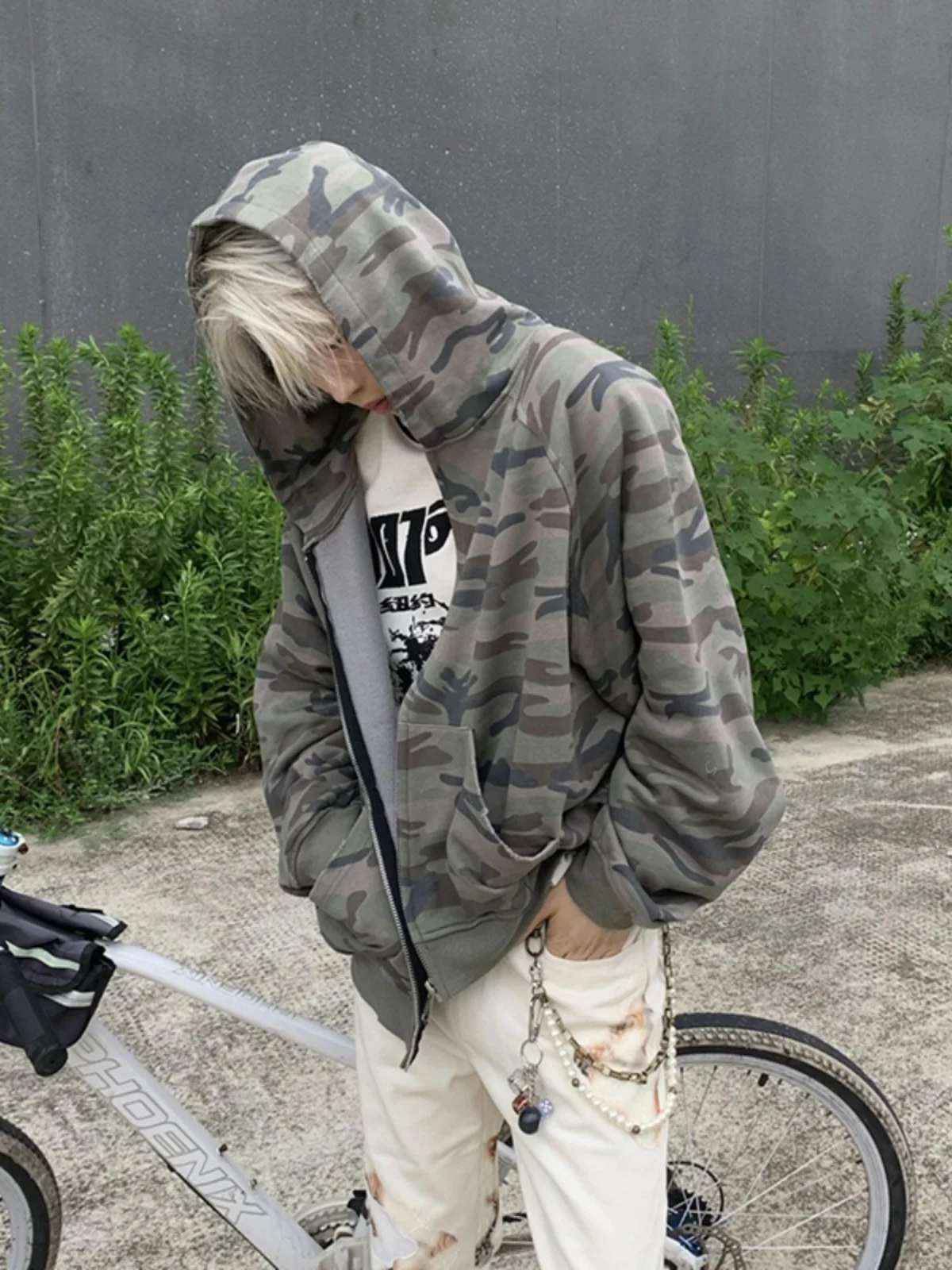 

Cleanfit Camouflage Open Cardigan Jaet Men's American Retro Sport Hoodie Heavyweight Casual Long Sve Zipper Youth Faion