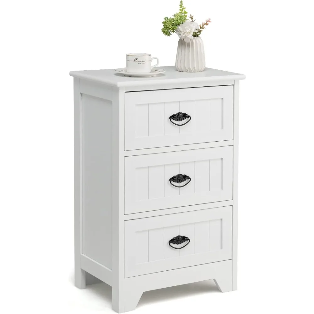 

Nightstand with 3 Drawers, Bedside Table with Exquisite Metal Handles, for Bedroom, Study