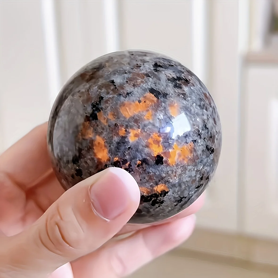 Natural Flamestone Crystal Ball Ornament  UV Reactive Yooperlite Sodalite Sphere  Handcrafted Polished Energy Stone Home Decor