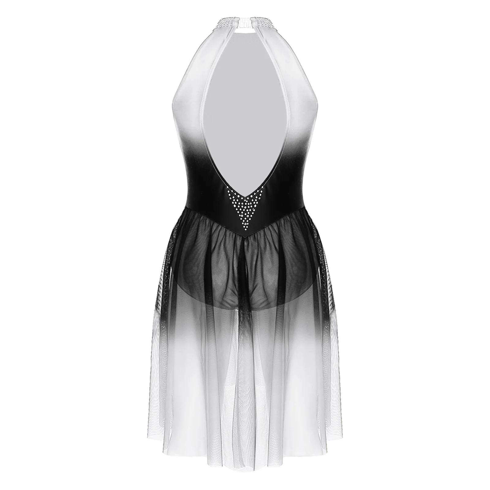 المرأة الراين الشكل التزلج على الجليد فستان الرسن أكمام بقماش شفاف الجمباز رداء رقص الباليه المعاصرة الغنائية Dancewear