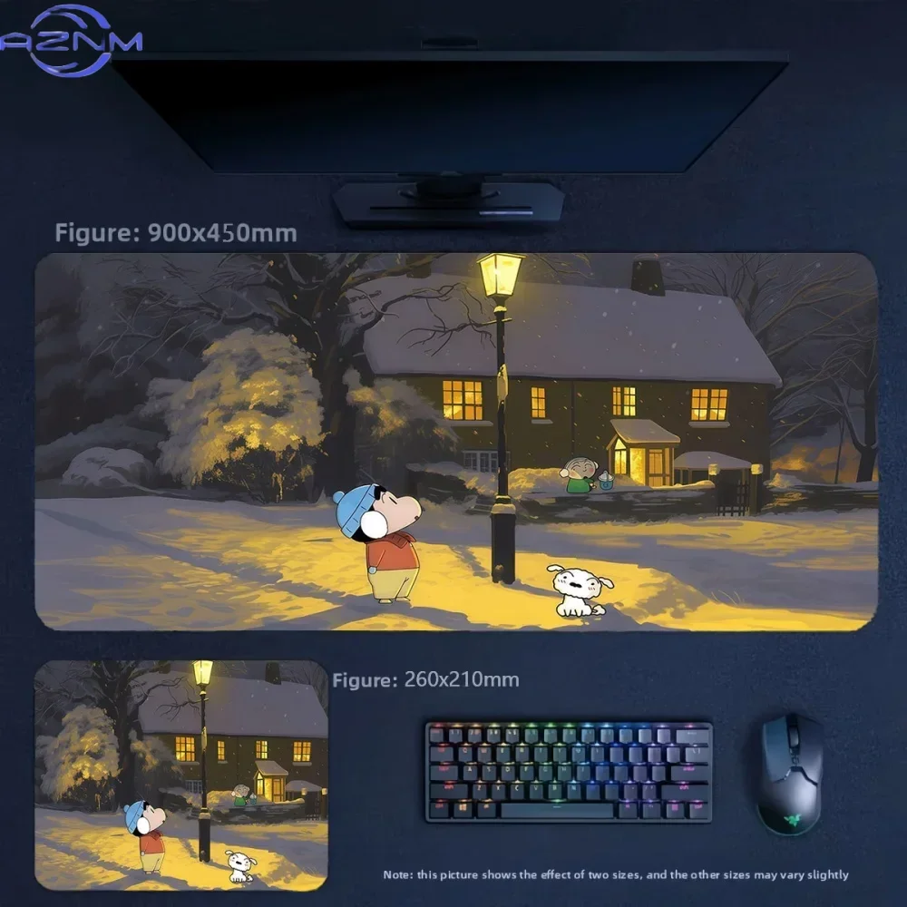 Anime Crayon Shin-chan Winter Snow Heart Scene Large Mousepad Rubber Non-Slip Extended Gaming Desk Mat Keyboard Pad for PC Gamin