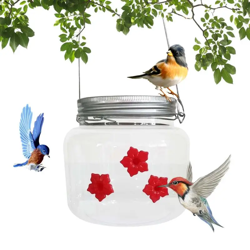 Mason Jar Hummingbird Feeder hanging Bird Feeder With 3 Flower Feeding Ports  parrots Feeding Station Outdoor garden decortion